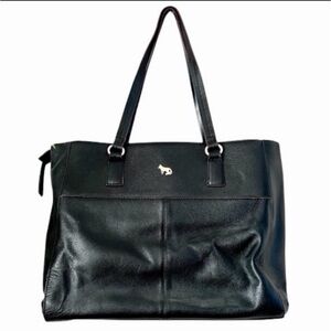 Emma Fox Park Avenue Black Leather Tote Laptop Work Bag Overnight Handbag